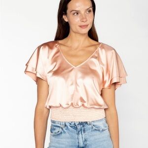 SEdge Tan Flutter Sleeve Crop Blouse